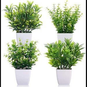 Set of 4 Artificial Plants Fake Mini Potted Plant Small Greenery Decor